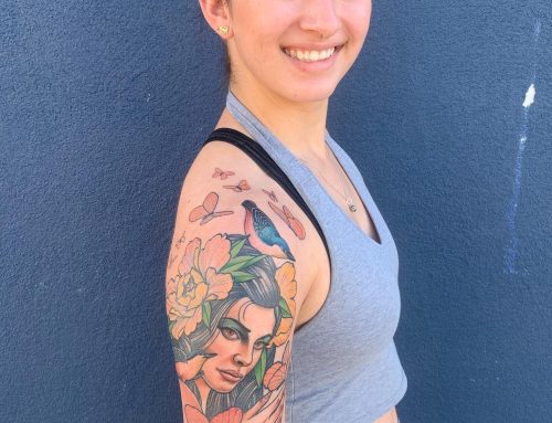 Floral Portrait Shoulder Tattoo